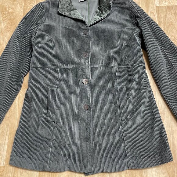 KEREN HART PEPLUM CORDUROY JACKET WOMENS M COTTON VINTAGE GREEN BUTTON FRONT - Picture 3 of 8